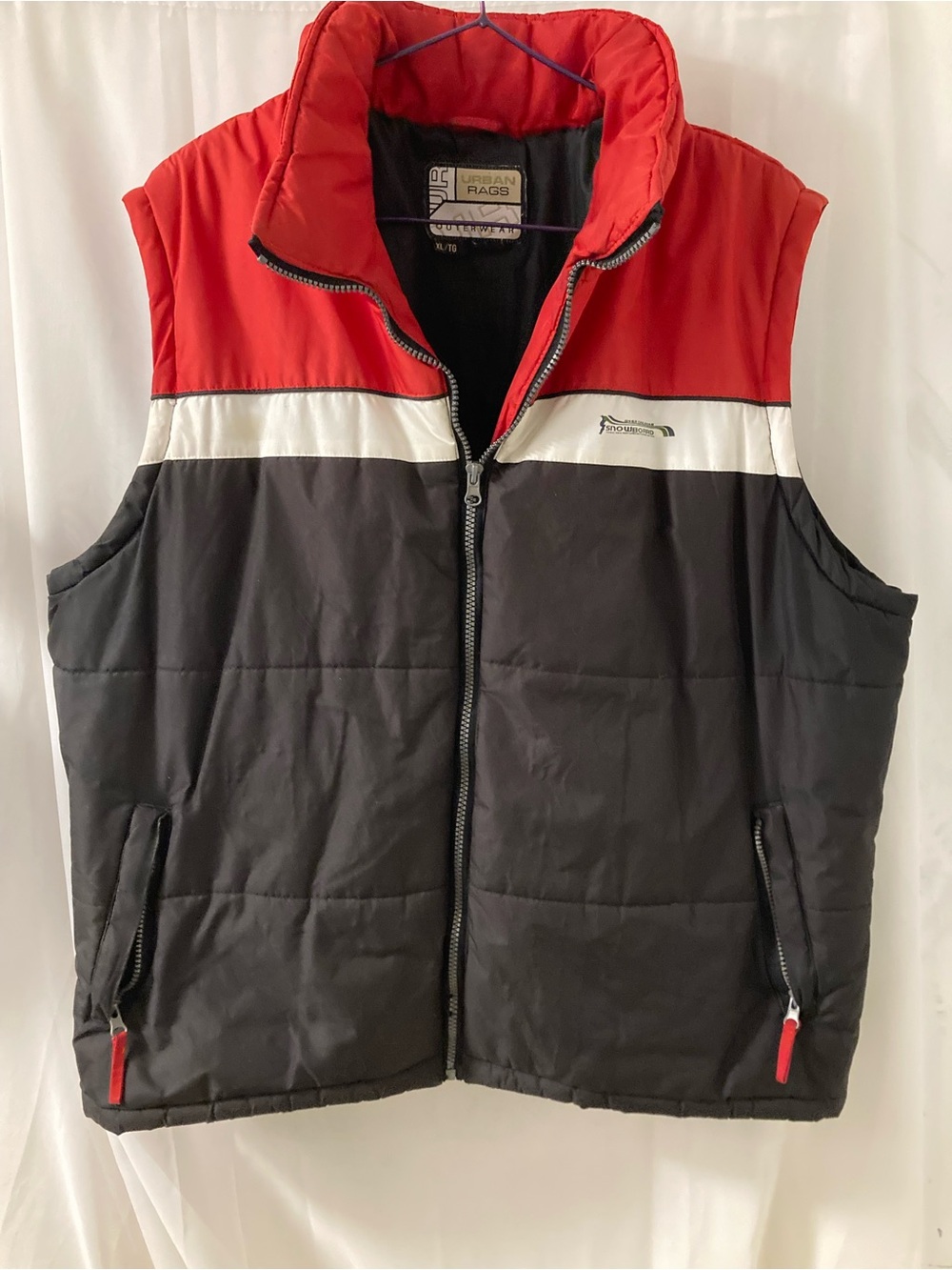 Urban Rags Puffer Vest XL Red Black Snowboard Y2K Gorpcore